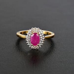 D'Joy Premium Royal Ruby and Moissanite 1.65 ctw Rising Sun Ring in 18K Vermeil Yellow Gold Over Sterling Silver (Size 7.0)