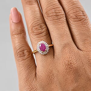 D'Joy Premium Royal Ruby and Moissanite 1.65 ctw Rising Sun Ring in 18K Vermeil Yellow Gold Over Sterling Silver (Size 7.0)