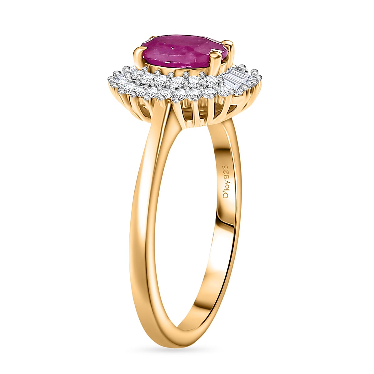 D'Joy Premium Royal Ruby and Moissanite 1.65 ctw Rising Sun Ring in 18K Vermeil Yellow Gold Over Sterling Silver (Size 8.0) image number 3