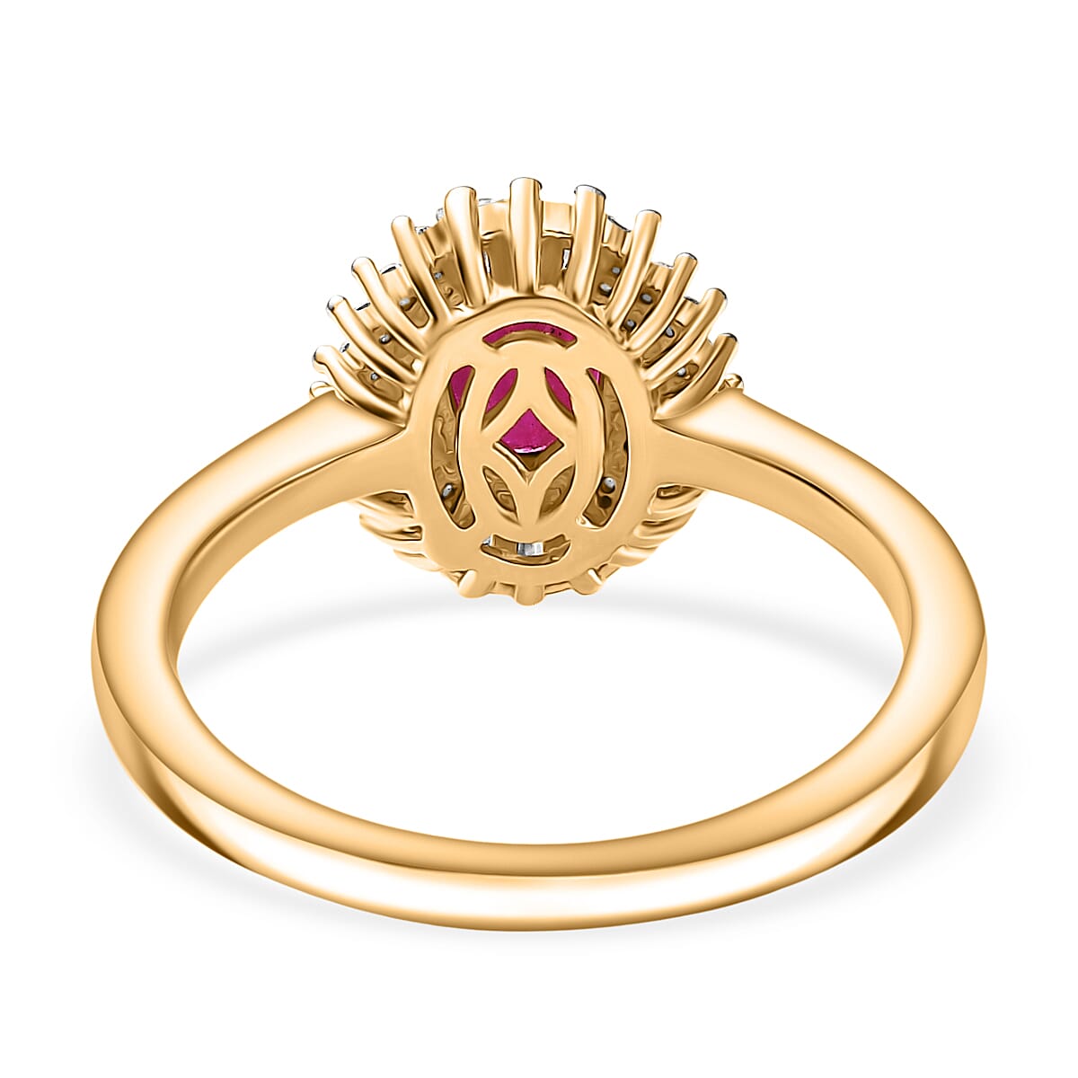 D'Joy Premium Royal Ruby and Moissanite 1.65 ctw Rising Sun Ring in 18K Vermeil Yellow Gold Over Sterling Silver (Size 8.0) image number 4