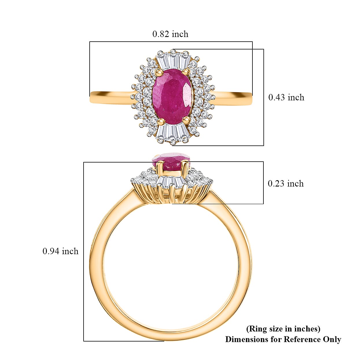 D'Joy Premium Royal Ruby and Moissanite 1.65 ctw Rising Sun Ring in 18K Vermeil Yellow Gold Over Sterling Silver (Size 8.0) image number 5