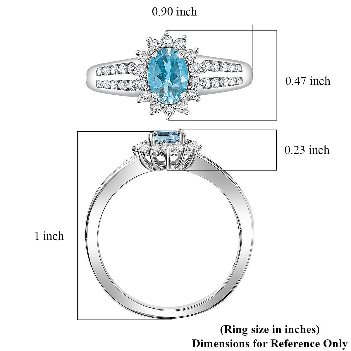 D'Joy Santa Maria Aquamarine and Lab Grown Diamond 1.10 ctw Marina Halo Ring in Rhodium Over Sterling Silver (Size 10.0)