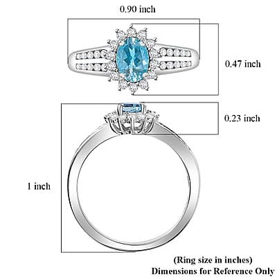 D'Joy Santa Maria Aquamarine and Lab Grown Diamond 1.10 ctw Marina Halo Ring in Rhodium Over Sterling Silver (Size 10.0)