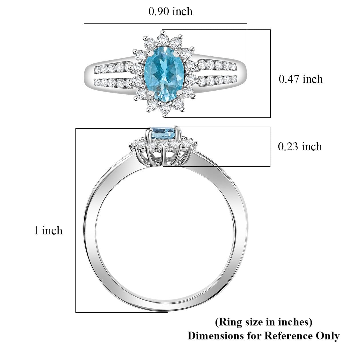 Santa Maria Aquamarine and Luxuriant Lab Grown Diamond 1.10 ctw Sea Bank Ring in Rhodium Over Sterling Silver (Size 7.0) image number 5