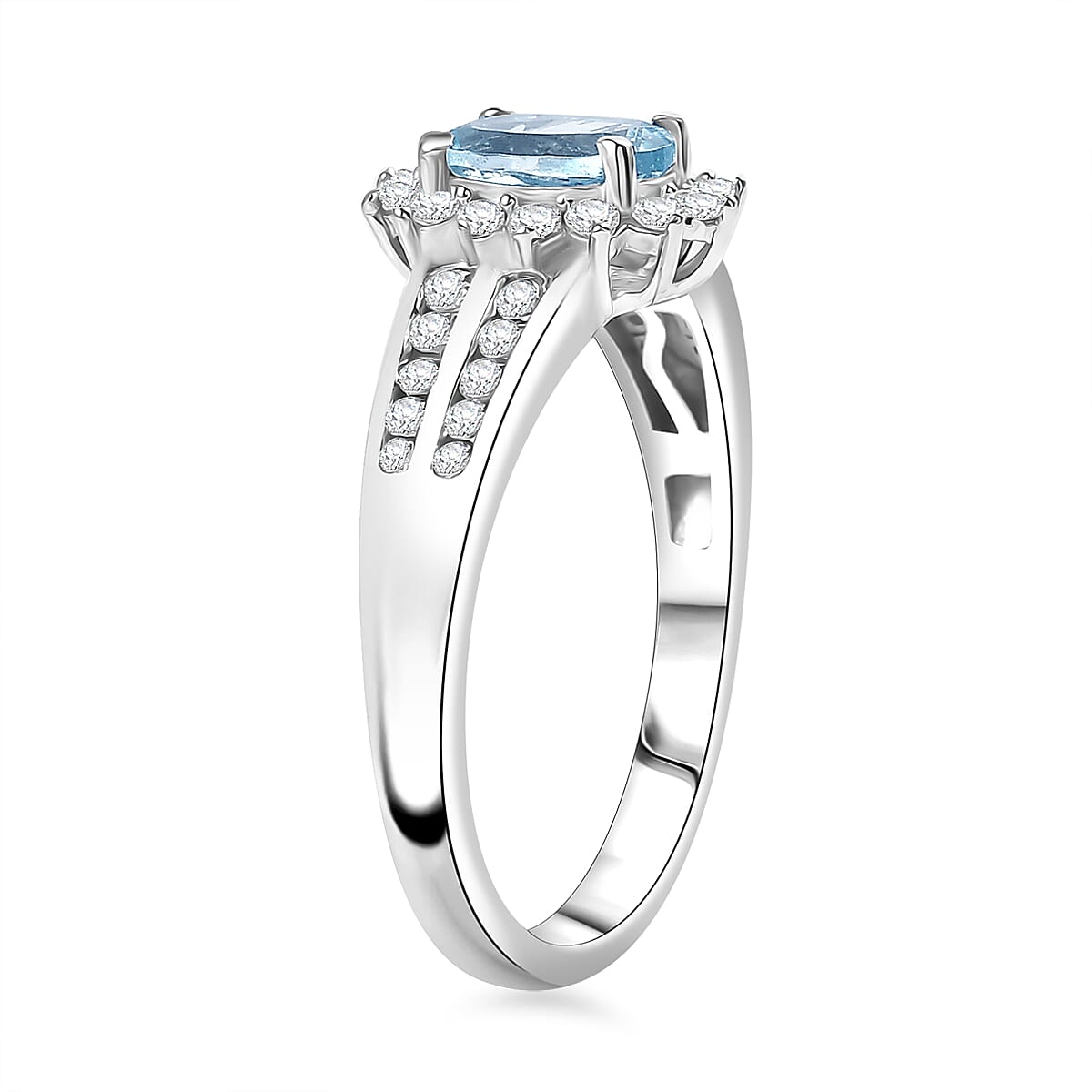 D'Joy Santa Maria Aquamarine and Luxuriant Lab Grown Diamond 1.10 ctw Sea Bank Ring in Rhodium Over Sterling Silver (Size 8.0) image number 3