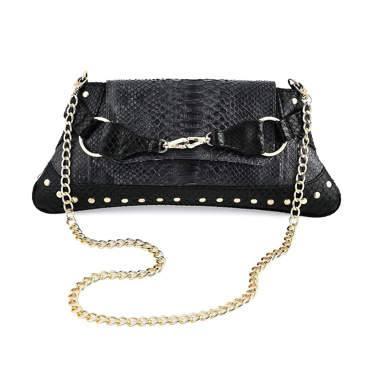 The Grand Pelle Black 100% Genuine Python Leather Reticulatus Bag (14.5"x3.5"x6.5") image number 0