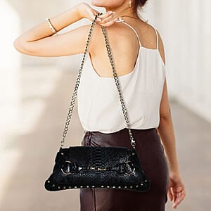 The Grand Pelle Black 100% Genuine Python Leather Reticulatus Bag