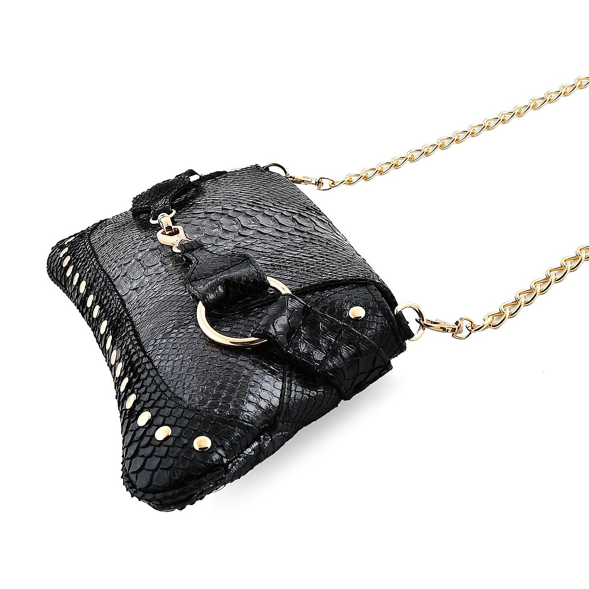The Grand Pelle Black 100% Genuine Python Leather Reticulatus Bag (14.5"x3.5"x6.5") image number 3