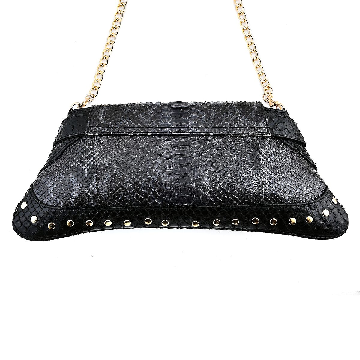 The Grand Pelle Black 100% Genuine Python Leather Reticulatus Bag (14.5"x3.5"x6.5") image number 4