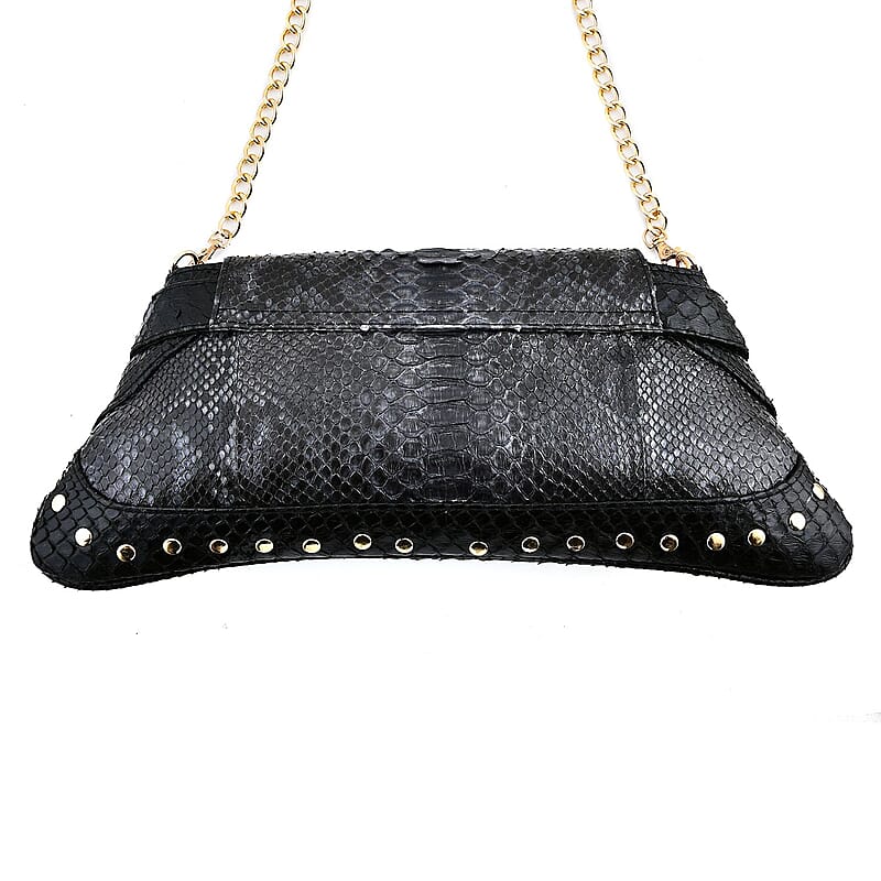 The Grand Pelle Black 100% Genuine Python Leather Reticulatus Bag