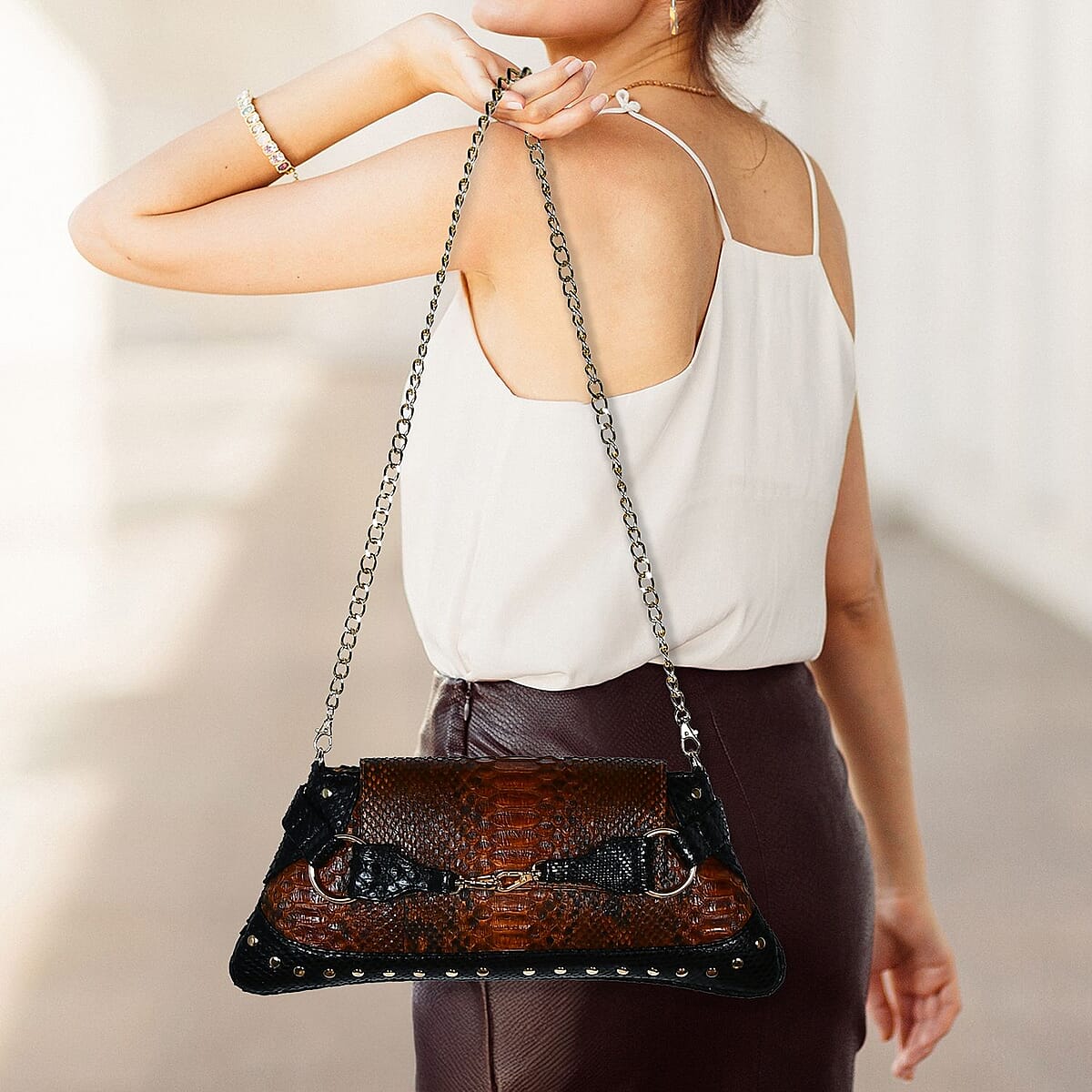 The Grand Pelle Red 100% Genuine Python Leather Reticulatus Bag image number 1