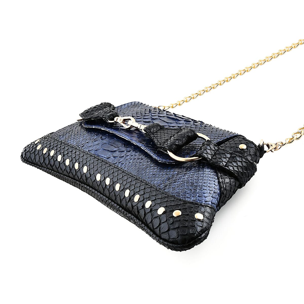 The Grand Pelle Navy Blue 100% Genuine Python Leather Reticulatus Bag image number 2