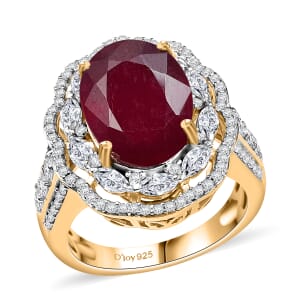 D'Joy Niassa Ruby (FF) and Moissanite 11.40 ctw Crimson Majesty Ring in 18K Vermeil Yellow Gold Over Sterling Silver (Size 10.0)