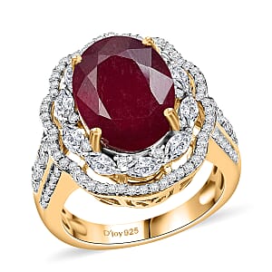 D'Joy Niassa Ruby (FF) and Moissanite 11.40 ctw Crimson Majesty Ring in 18K Vermeil Yellow Gold Over Sterling Silver (Size 5.0)