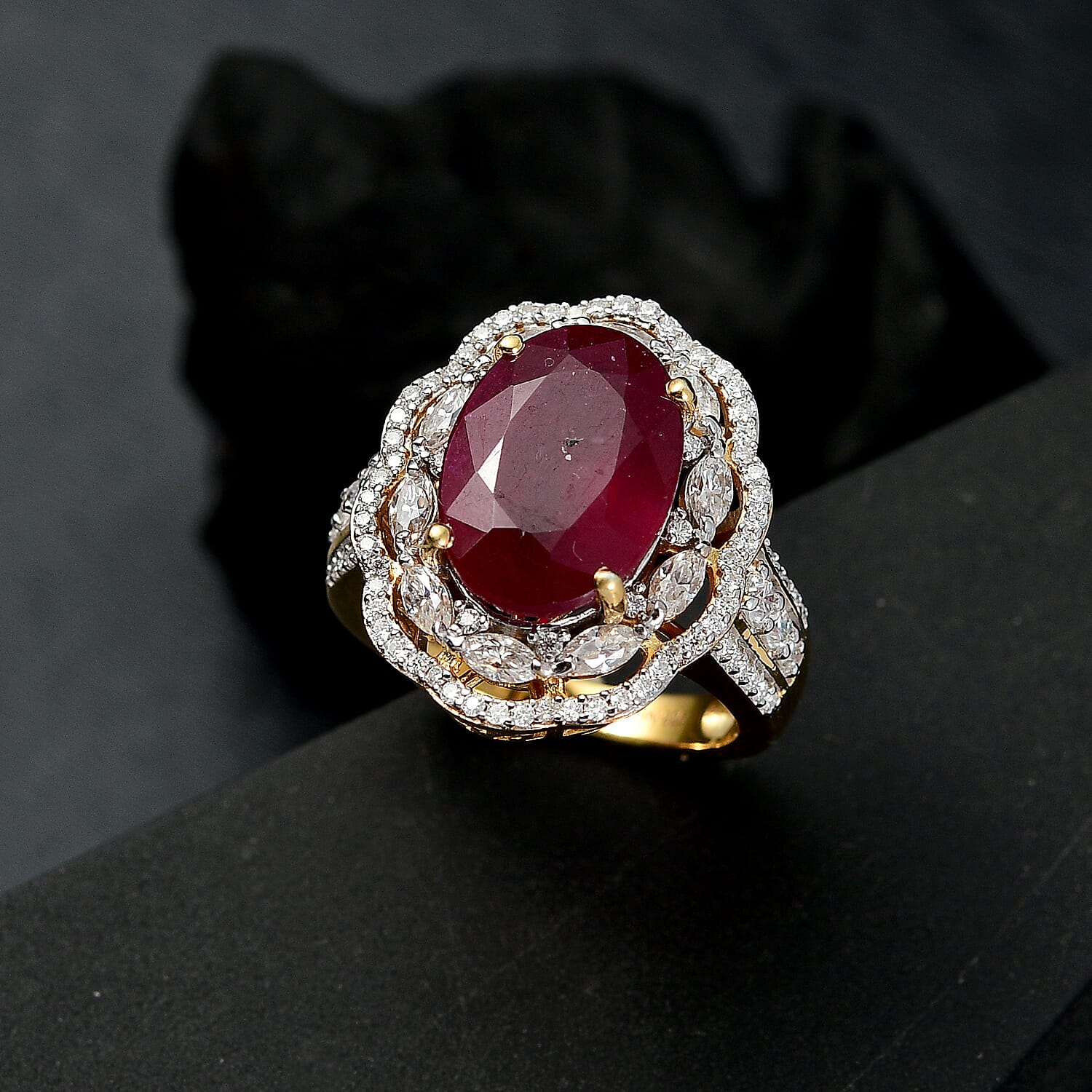 Niassa Ruby (FF), Moissanite Ring in 18K Vermeil YG Over Sterling Silver (Size 10.0) 11.40 ctw