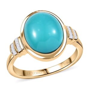 Luxoro Premium Sleeping Beauty Turquoise and Diamond G-H I2 4.40 ctw Ring in 10K Yellow Gold (Size 10.0)