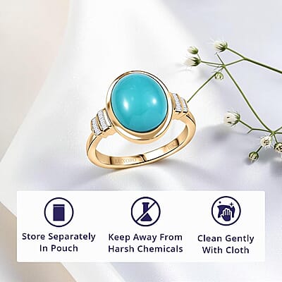 Luxoro Premium Sleeping Beauty Turquoise and Diamond G-H I2 4.40 ctw Ring in 10K Yellow Gold (Size 12.0)