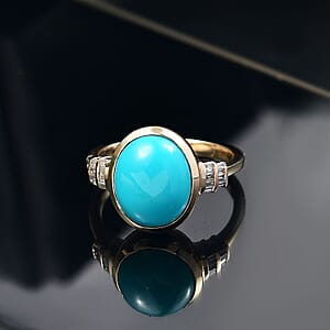 Luxoro Premium Sleeping Beauty Turquoise and Diamond G-H I2 4.40 ctw Ring in 10K Yellow Gold (Size 7.0)