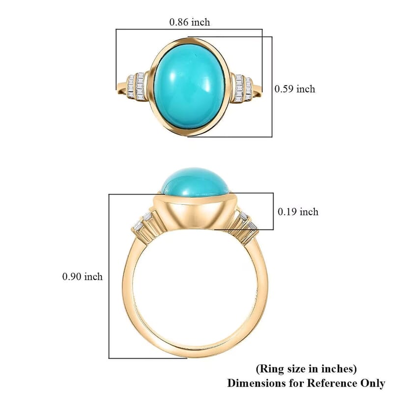 Luxoro Premium Sleeping Beauty Turquoise and Diamond G-H I2 4.40 ctw Ring in 10K Yellow Gold (Size 7.0)