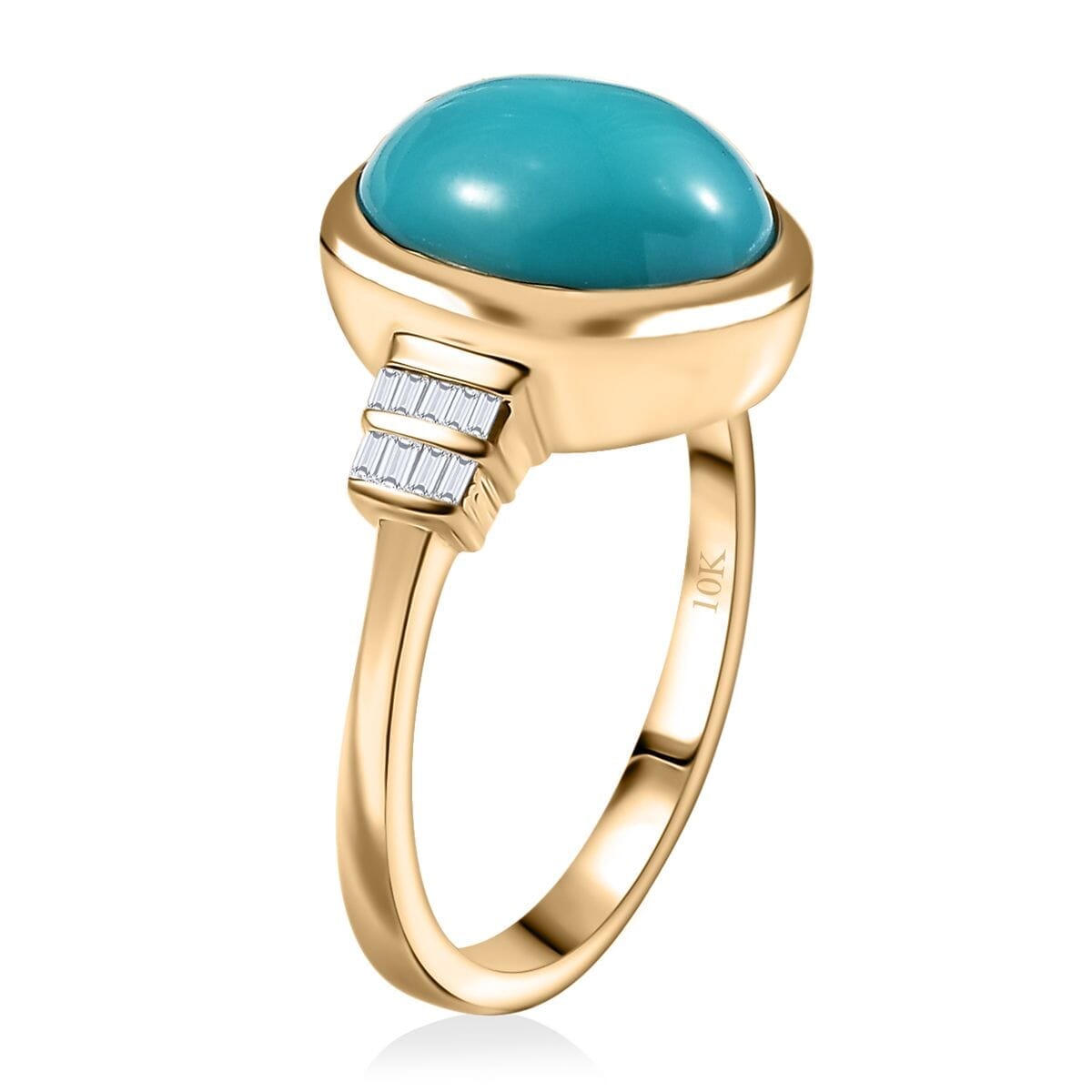 Luxoro Premium Sleeping Beauty Turquoise and Diamond G-H I2 4.40 ctw Ring in 10K Yellow Gold (Size 7.5) image number 3