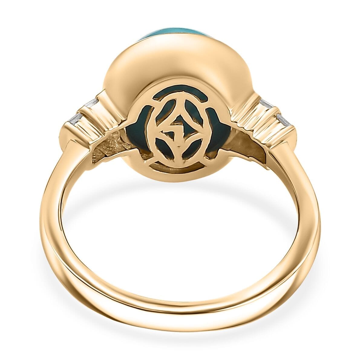Luxoro Premium Sleeping Beauty Turquoise and Diamond G-H I2 4.40 ctw Ring in 10K Yellow Gold (Size 7.5) image number 4