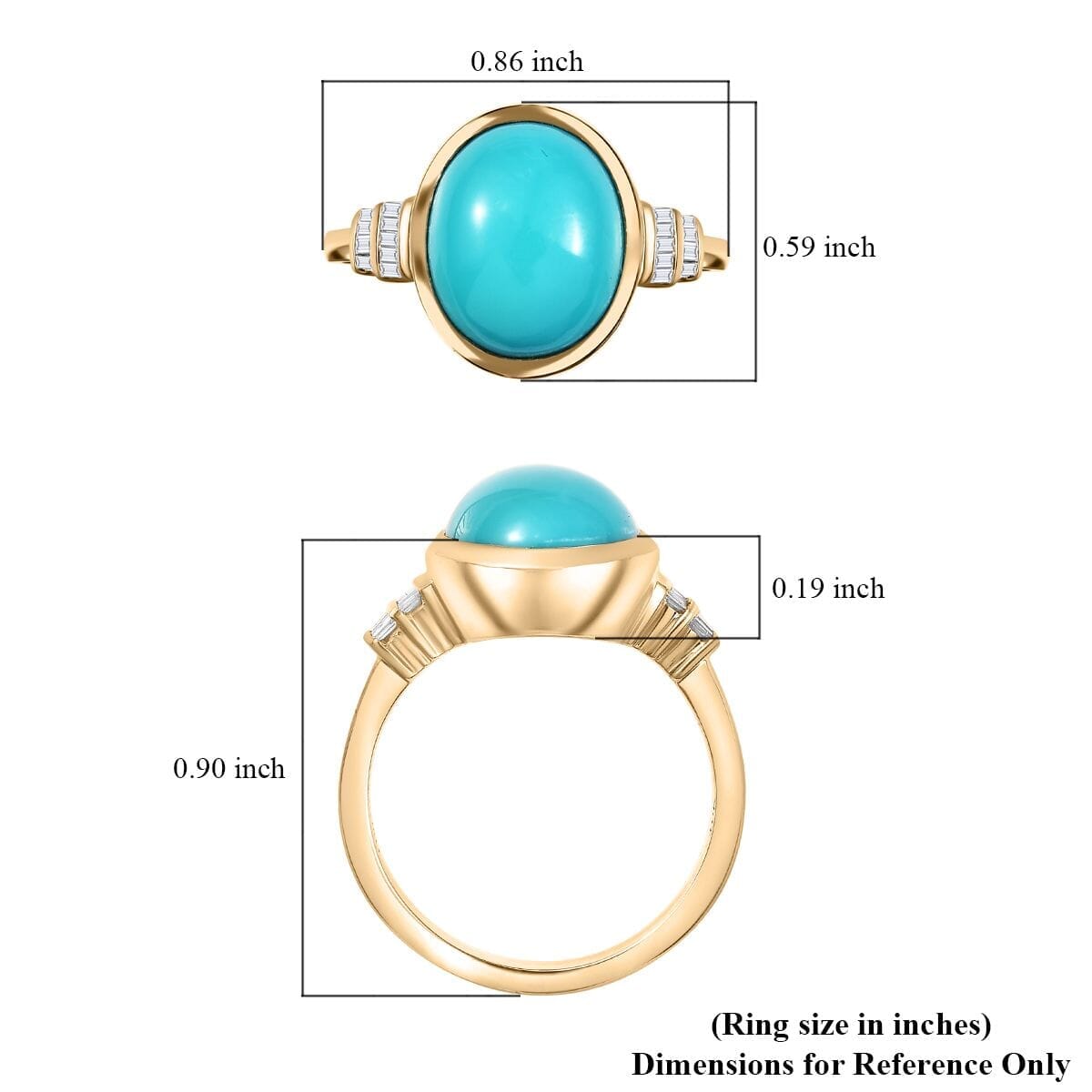 Luxoro Premium Sleeping Beauty Turquoise and Diamond G-H I2 4.40 ctw Ring in 10K Yellow Gold (Size 7.5) image number 5