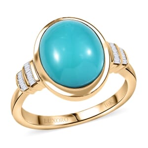 Luxoro Premium Sleeping Beauty Turquoise and Diamond G-H I2 4.40 ctw Ring in 10K Yellow Gold (Size 8.0)