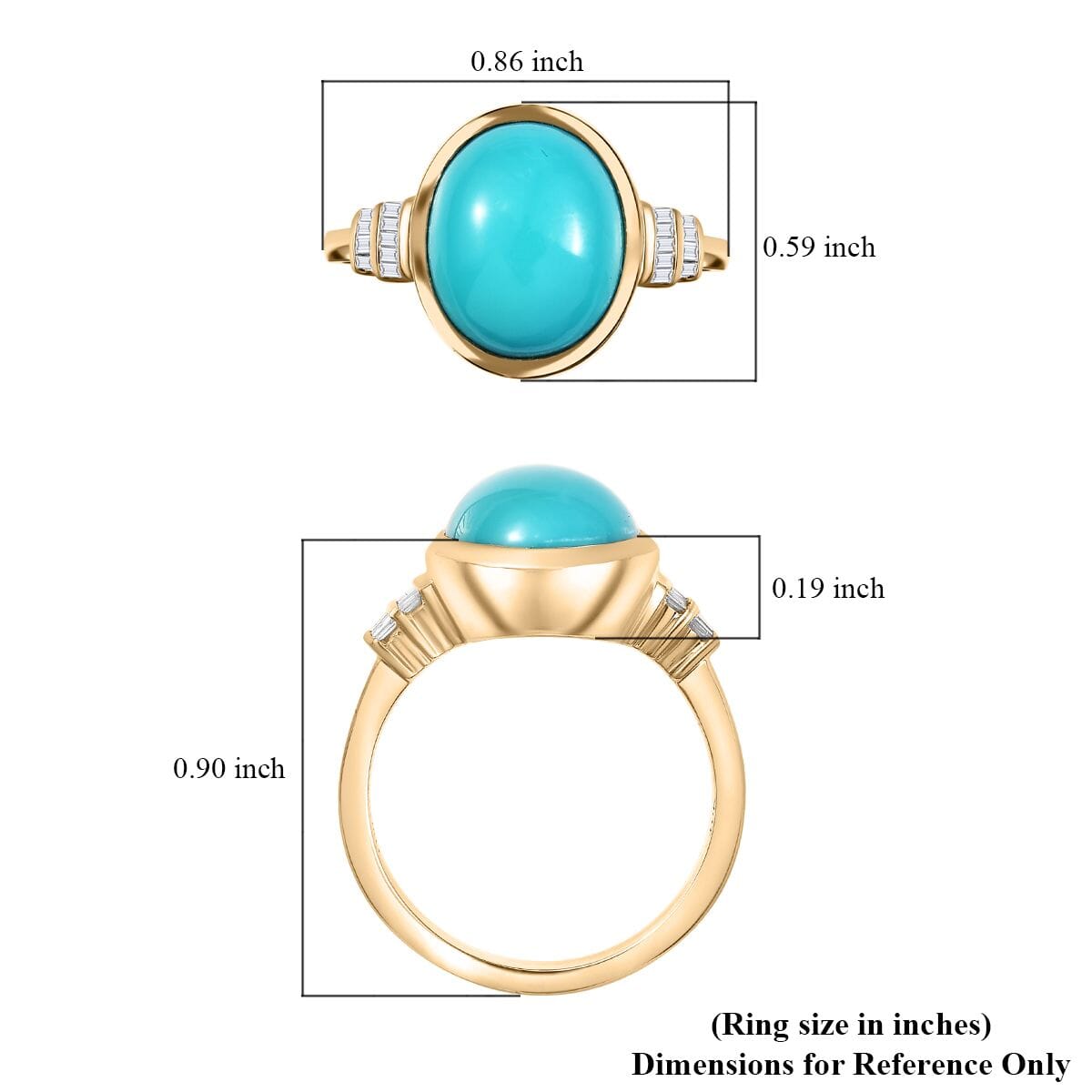 Luxoro Premium Sleeping Beauty Turquoise and Diamond G-H I2 4.40 ctw Ring in 10K Yellow Gold (Size 8.0) image number 5