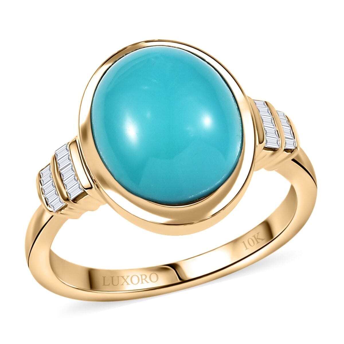 Luxoro Premium Sleeping Beauty Turquoise and Diamond G-H I2 4.40 ctw Ring in 10K Yellow Gold (Size 8.5) image number 0