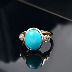 Luxoro Premium Sleeping Beauty Turquoise and Diamond G-H I2 4.40 ctw Ring in 10K Yellow Gold (Size 8.5)