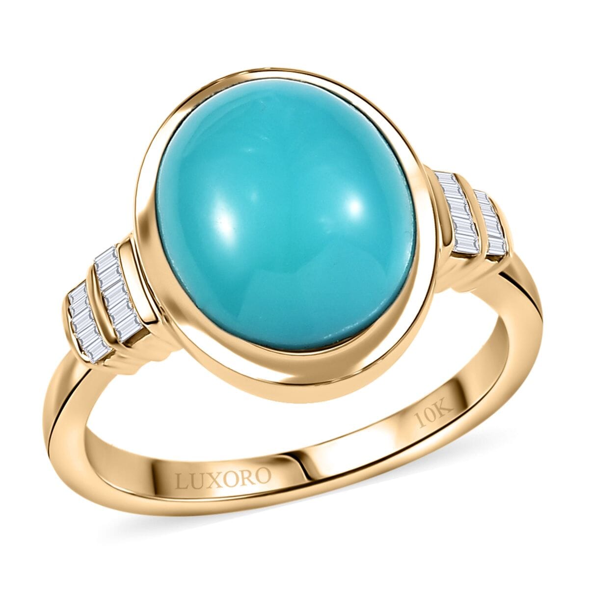 Luxoro Premium Sleeping Beauty Turquoise and Diamond G-H I2 4.40 ctw Ring in 10K Yellow Gold (Size 9.0) image number 0