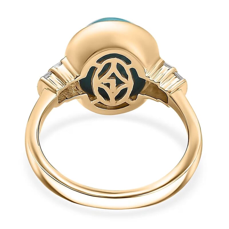 Luxoro Premium Sleeping Beauty Turquoise and Diamond G-H I2 4.40 ctw Ring in 10K Yellow Gold (Size 9.0)