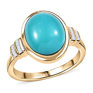 Luxoro Premium Sleeping Beauty Turquoise and Diamond G-H I2 4.40 ctw Ring in 10K Yellow Gold (Size 9.5)