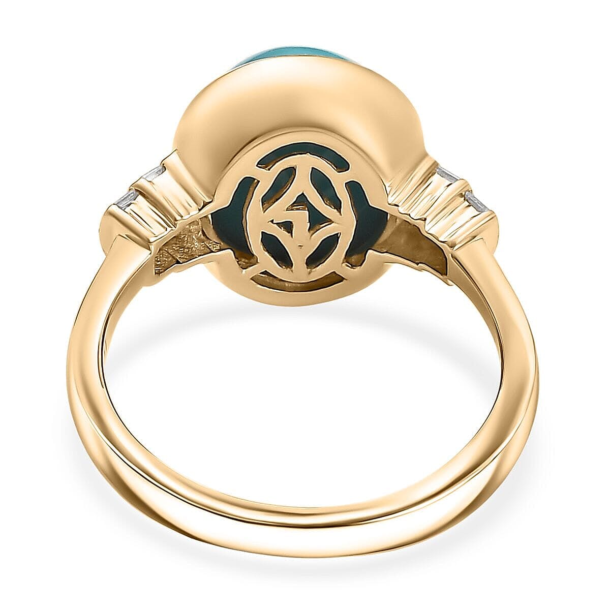 Luxoro Premium Sleeping Beauty Turquoise and Diamond G-H I2 4.40 ctw Ring in 10K Yellow Gold (Size 9.5) image number 4