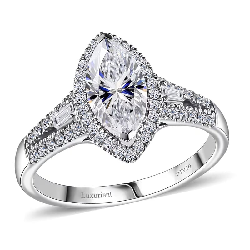 IGI Certified Luxuriant Lab Grown Diamond E-F VS 2.00 ctw Regal Halo Ring in 950 Platinum (Size 10.0) 5.80 Grams
