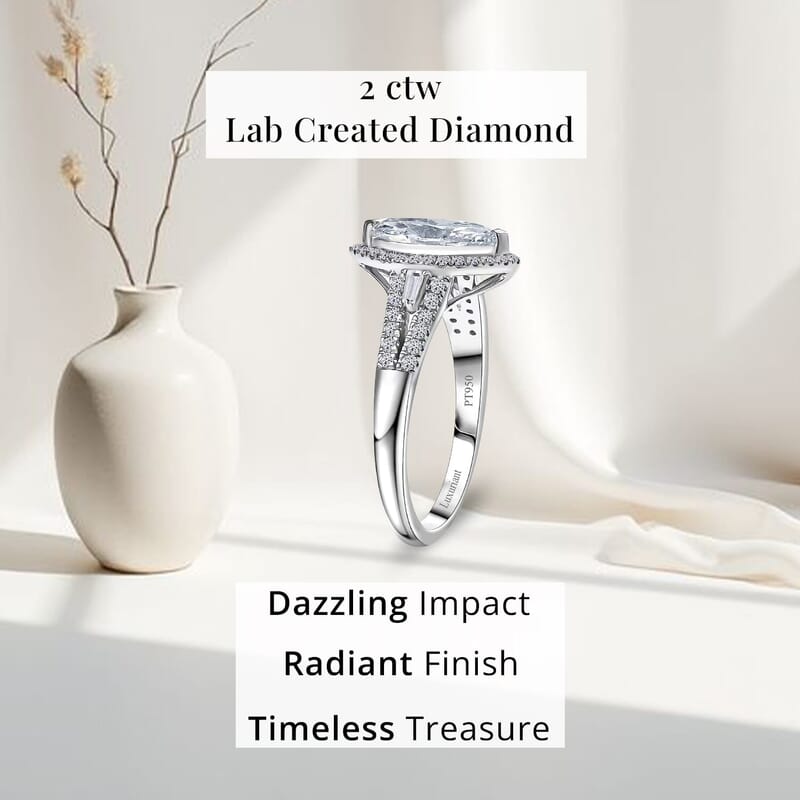 IGI Certified Luxuriant Lab Grown Diamond E-F VS 2.00 ctw Regal Halo Ring in 950 Platinum (Size 10.0) 5.80 Grams