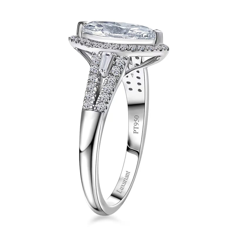 IGI Certified Luxuriant Lab Grown Diamond E-F VS 2.00 ctw Regal Halo Ring in 950 Platinum (Size 10.0) 5.80 Grams