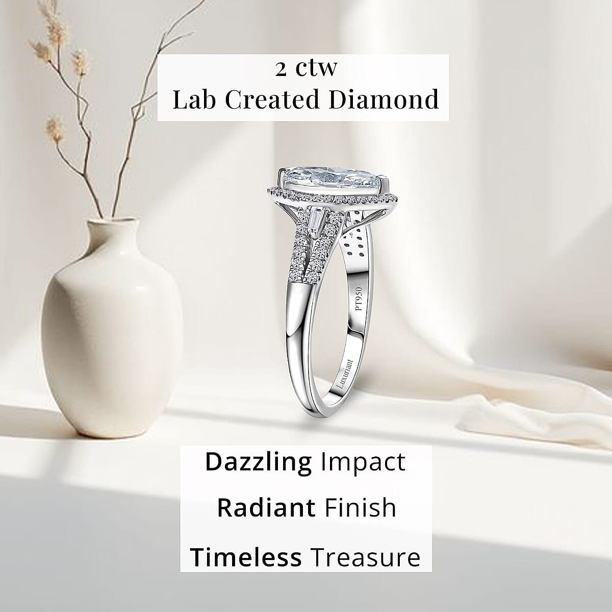 IGI Certified 950 Platinum Luxuriant Lab Grown Diamond (E-F, VS) Regal Halo Ring (Size 10.5) (5.80 g) 2.00 ctw image number 4