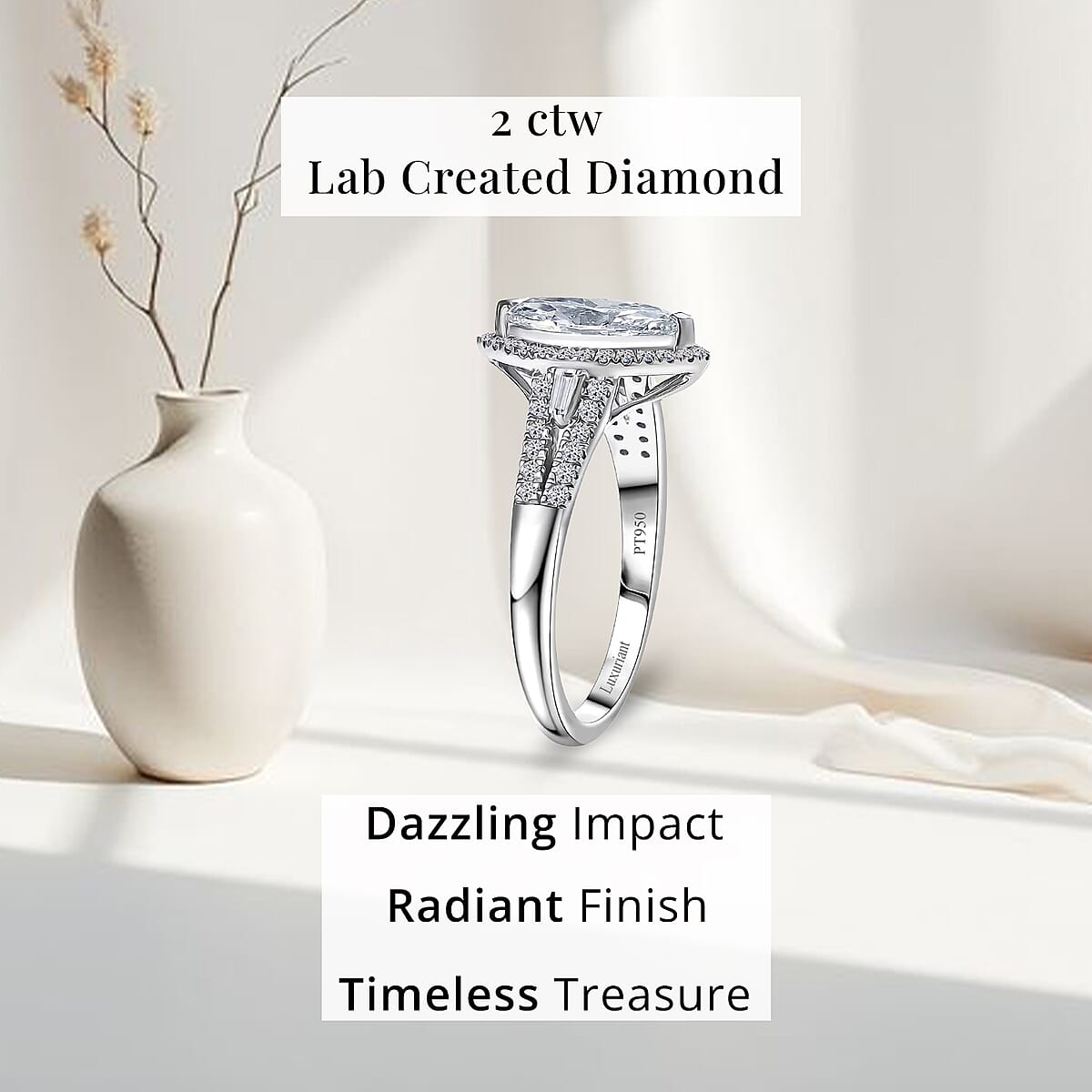 IGI Certified Luxuriant Lab Grown Diamond E-F VS 2.00 ctw Regal Halo Ring in 950 Platinum (Size 8.0) 5.80 Grams image number 4