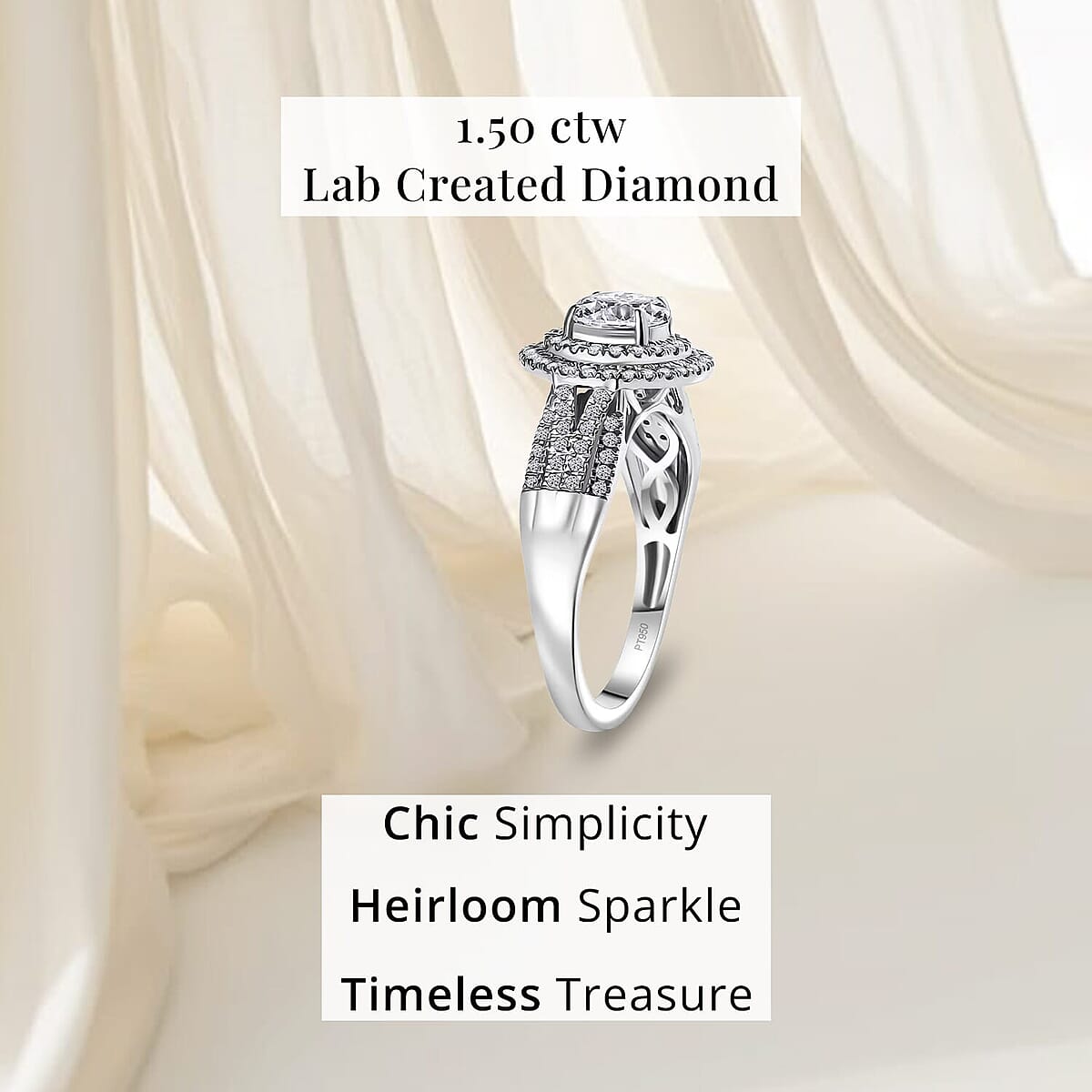 IGI Certified 950 Platinum Luxuriant Lab Grown Diamond (E-F, VS) Ring (Size 7.5) (7.50 g) 1.50 ctw image number 4