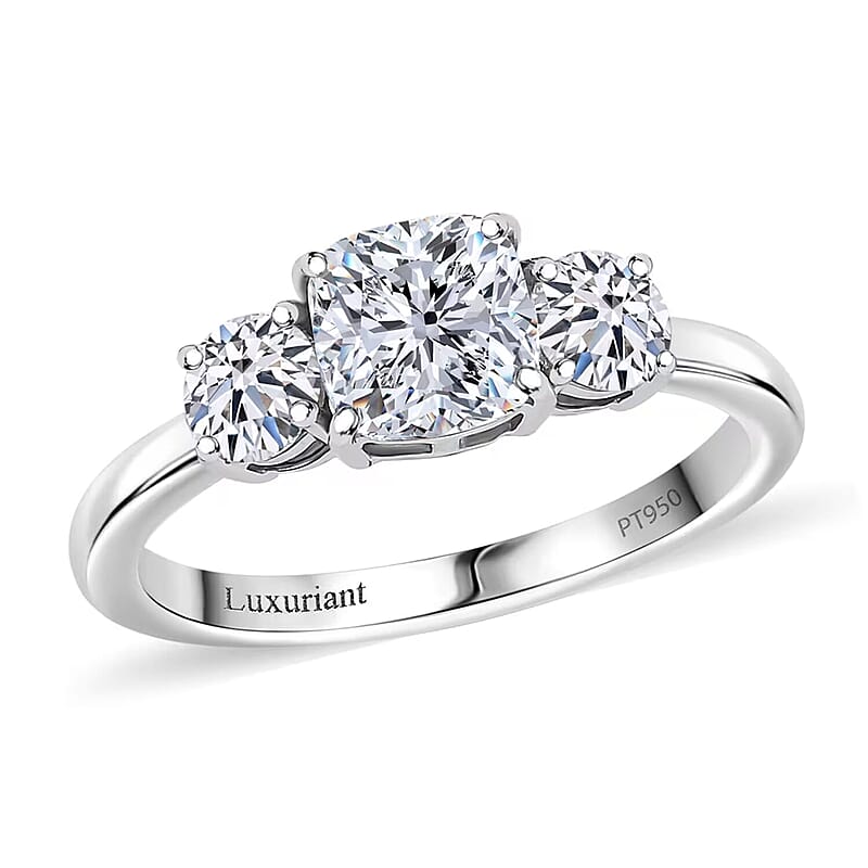 IGI Certified Luxuriant Lab Grown Diamond E-F VS 1.50 ctw Timeless Trinity Ring in 950 Platinum (Size 10.0) 5 Grams (Del. in 10-12 Days)