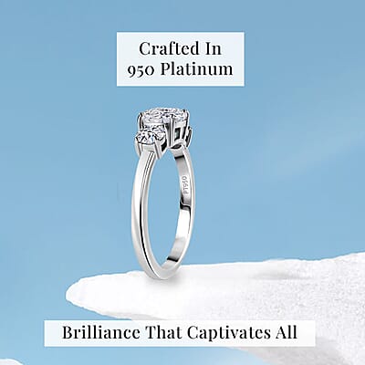 IGI Certified Luxuriant Lab Grown Diamond E-F VS 1.50 ctw Timeless Trinity Ring in 950 Platinum (Size 10.0) 5 Grams (Del. in 10-12 Days)