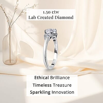 IGI Certified Luxuriant Lab Grown Diamond E-F VS 1.50 ctw Timeless Trinity Ring in 950 Platinum (Size 10.0) 5 Grams (Del. in 10-12 Days)