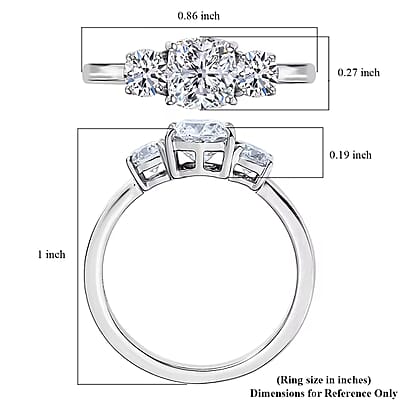 IGI Certified Luxuriant Lab Grown Diamond E-F VS 1.50 ctw Timeless Trinity Ring in 950 Platinum (Size 10.0) 5 Grams (Del. in 10-12 Days)