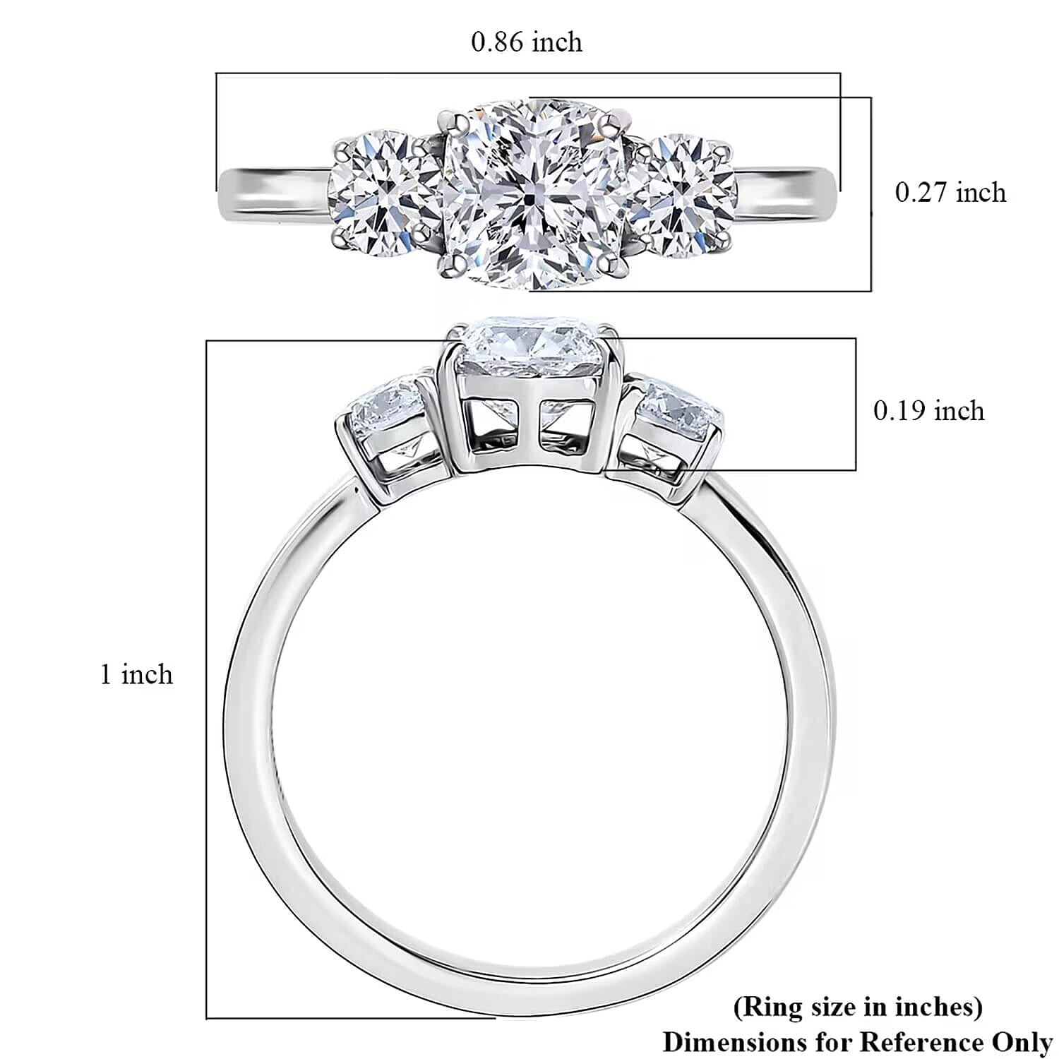 950 Platinum Luxuriant Lab Grown Diamond (E-F, VS) Timeless Trinity Ring (Size 11.5) (5 g) 1.50 ctw