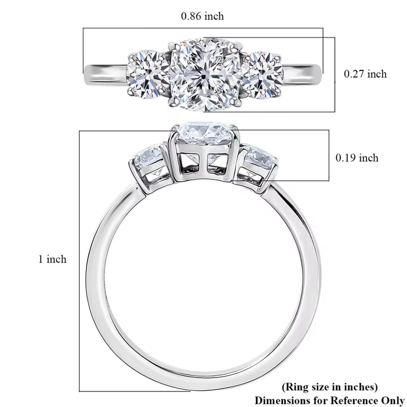 950 Platinum Luxuriant Lab Grown Diamond (E-F, VS) Timeless Trinity Ring (Size 5.5) (5 g) 1.50 ctw