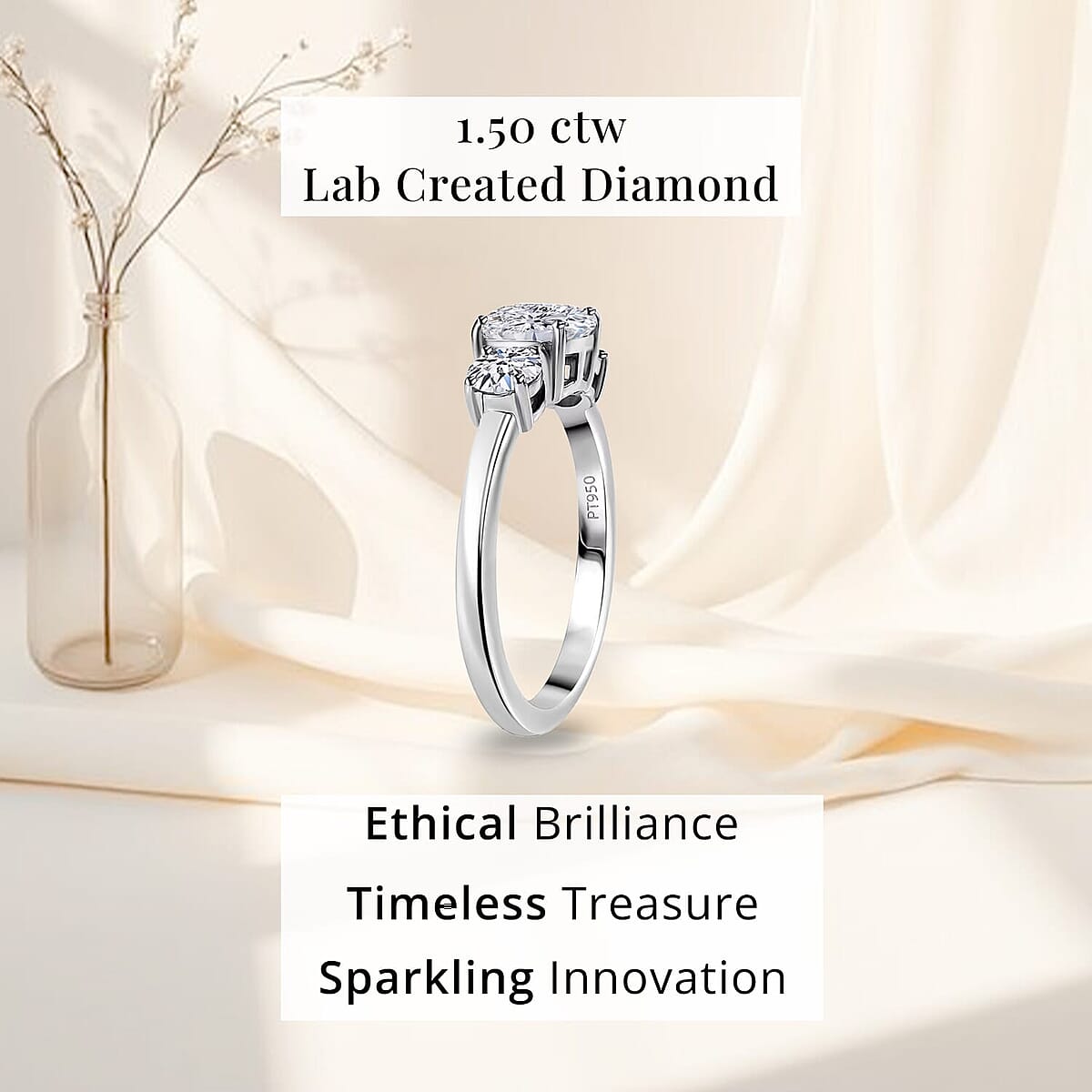 950 Platinum Luxuriant Lab Grown Diamond (E-F, VS) Timeless Trinity Ring (Size 6.5) (5 g) 1.50 ctw image number 4