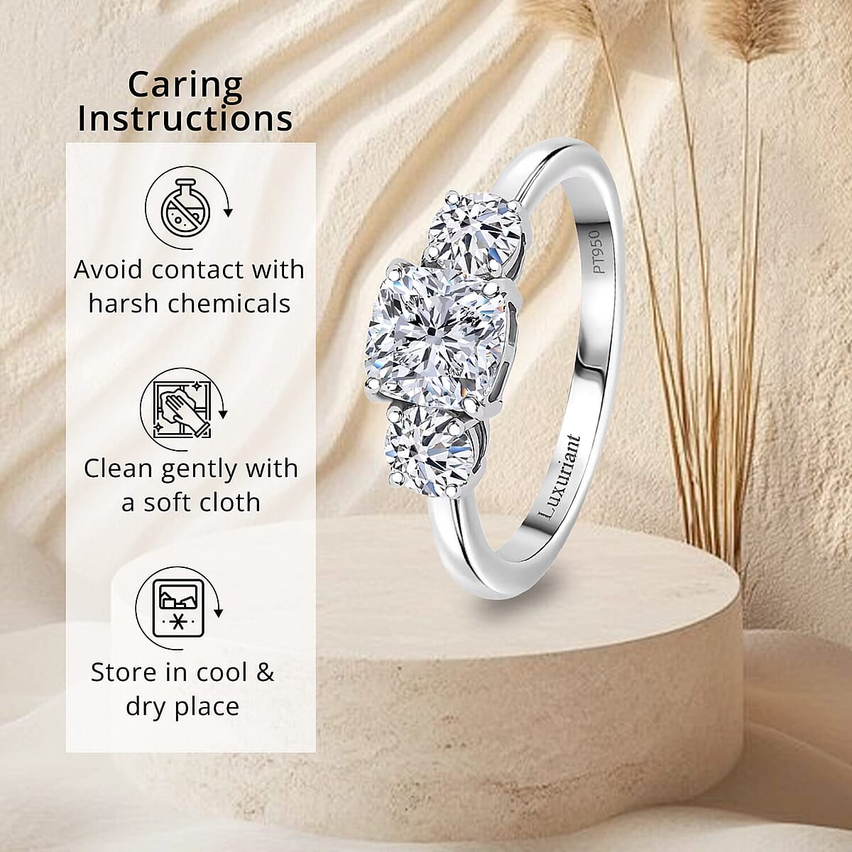 950 Platinum Luxuriant Lab Grown Diamond (E-F, VS) Timeless Trinity Ring (Size 6.5) (5 g) 1.50 ctw image number 6