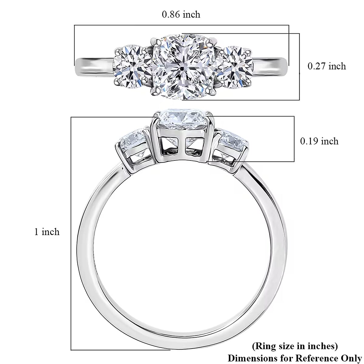 IGI Certified Luxuriant Lab Grown Diamond E-F VS 1.50 ctw Timeless Trinity Ring in 950 Platinum (Size 7.0) 5 Grams image number 7