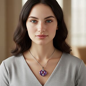 Fuchsia Glass, Austrian Crystal Enameled Pendant Necklace  in Stainless Steel (20 Inches)
